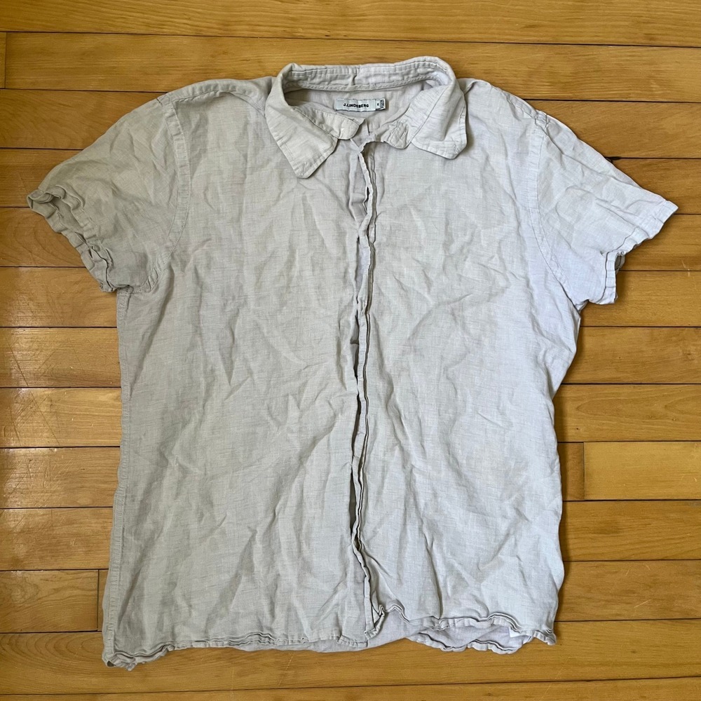 J.Lindeberg Mens Ward SS BD Cotton Linen Short Sleeve Shirt Beige Size M